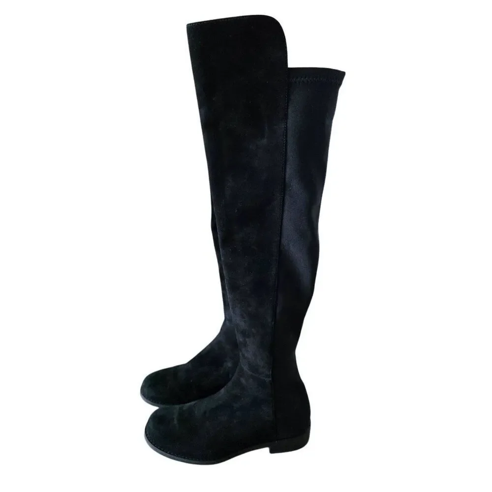 Stuart Weitzman Over The Knee Boots Size 4.5 Black Suede‎ Block Heel